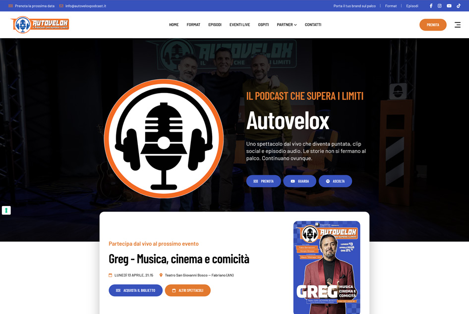 Sito Web Autovelox Podcast - format di interviste live senza filtri che racconta storie autentiche tra spettacolo, sport e cultura.